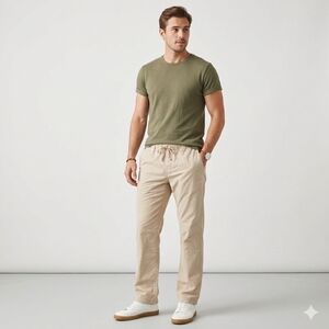 Onia Mens 100% Cotton Drawstring Elastic Waist Pants Pull-On Tan Size L